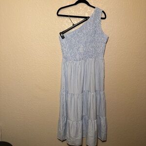 Chic One-Shoulder Blue Striped Dress